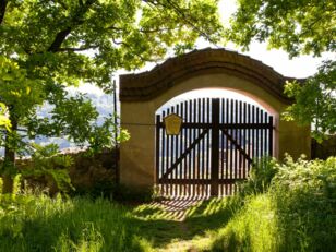 Eingang zum Weinberg - Historischer Torbogen mit Holzlattentür